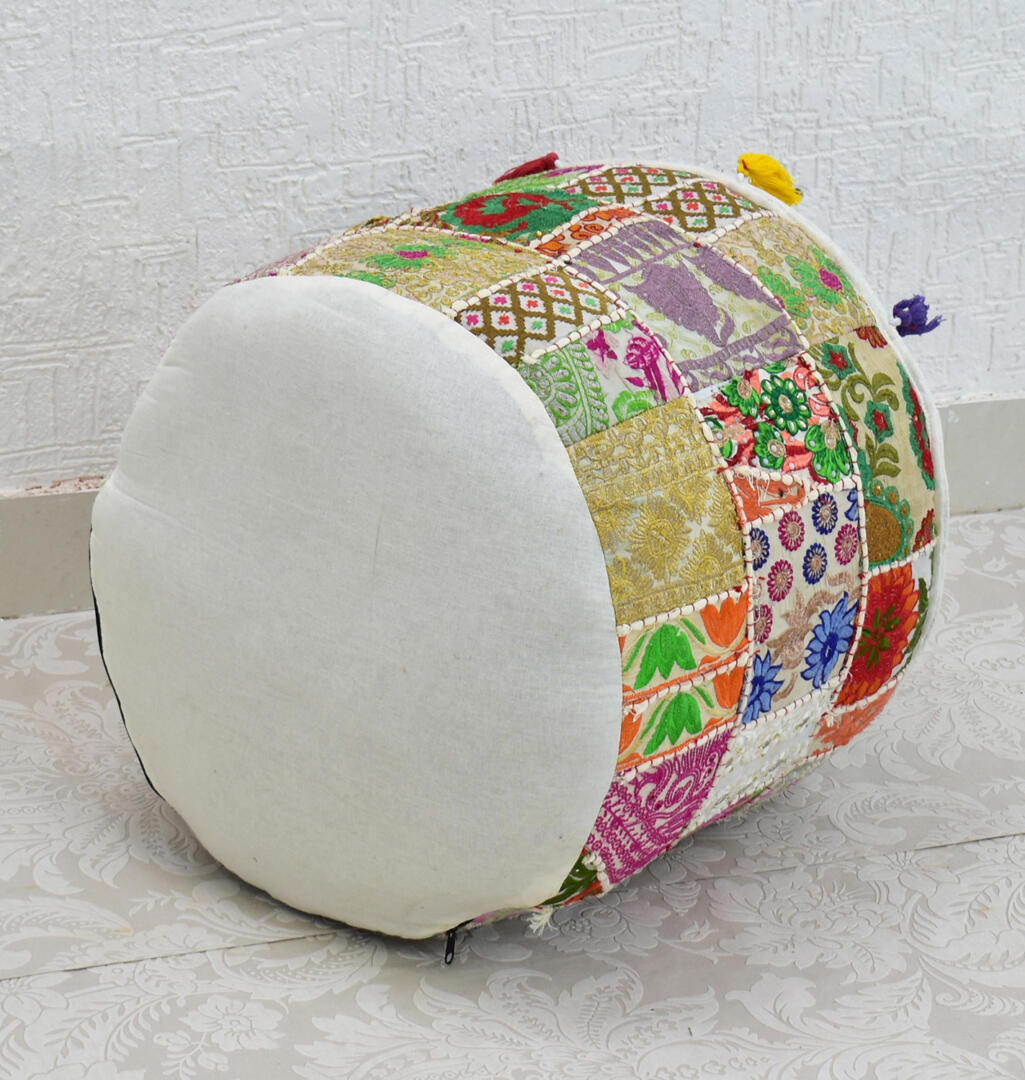 Cotton Gwen Pouffe/Ottoman Khambadiya Patchwork - White - Image 5